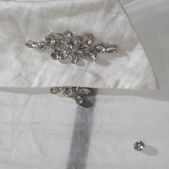 Zara White Rhinestone Embroidered Oversized Poplin Shirt, Small - Picture 5 of 8